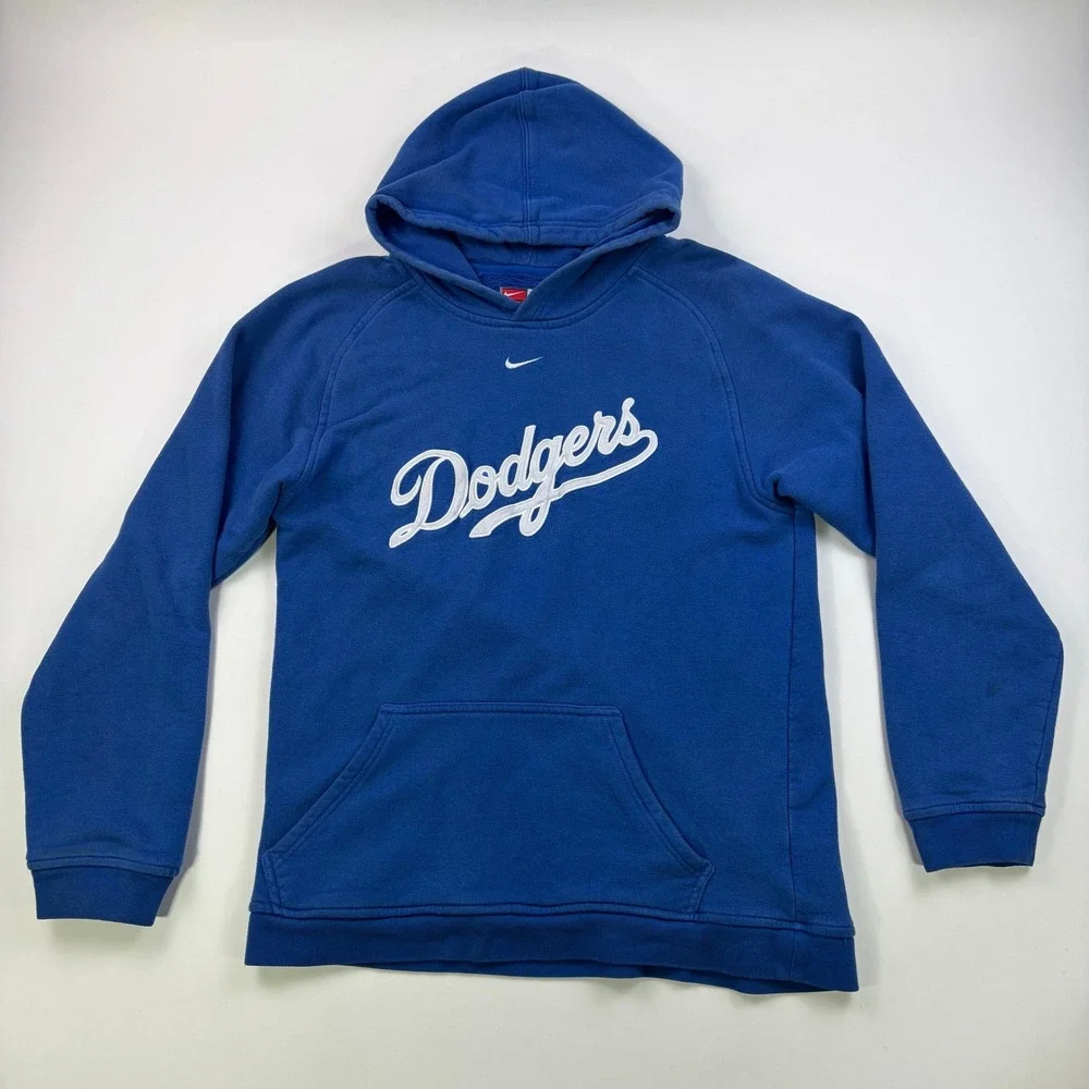 Vintage Nike Los Angeles Dodgers Hoodie Boys L 16/18 Blue Embroidered MLB